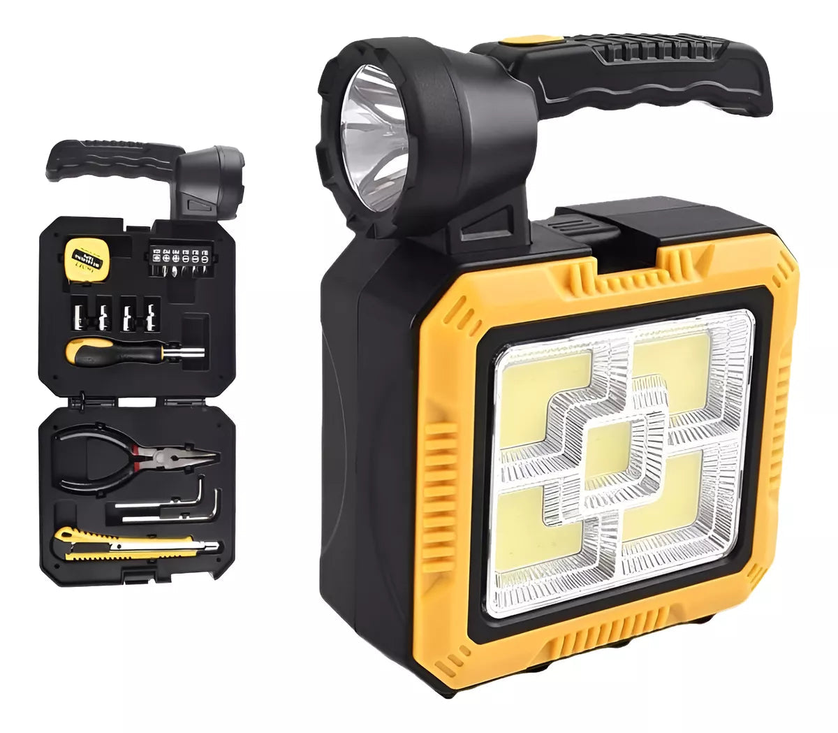 Linterna, Kit de herramientas, Panel Led y cargador