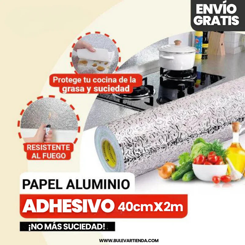Aluminio Autoadhesivo para cocina Tamaño 2metros x 40 cm