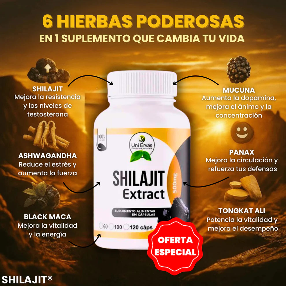 Shilajit Premium 500 mg – Energía, Vitalidad y Testosterona Natural
